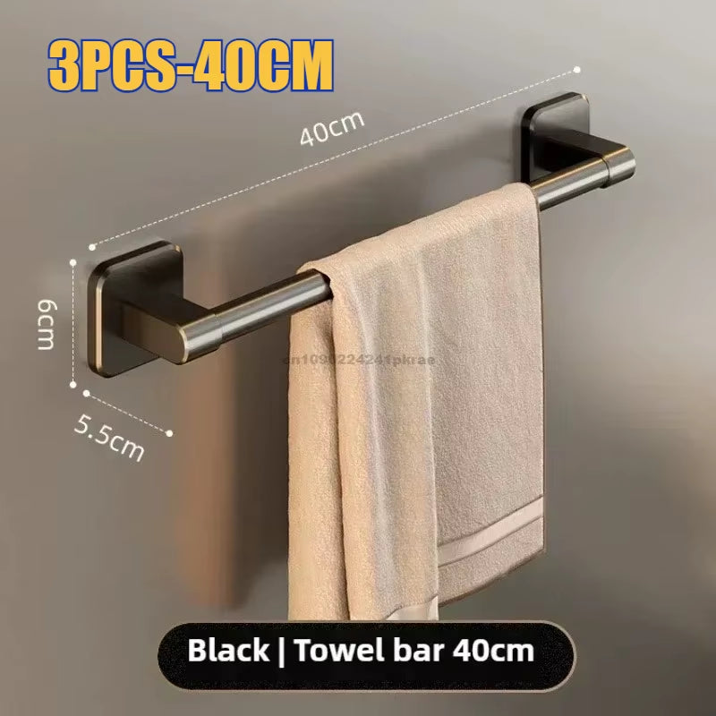 6-Piece Self-Adhesive Bathroom Towel Rack and Hooks Set - No Drilling Required