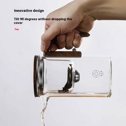 Magnetic Separation Glass Teapot with Wooden Handle and Inner Filtration System