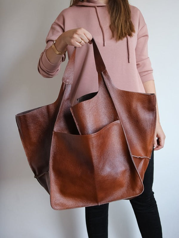 Soft Leather One-Shoulder Tote Bag – Large Capacity, Stylish and Practical