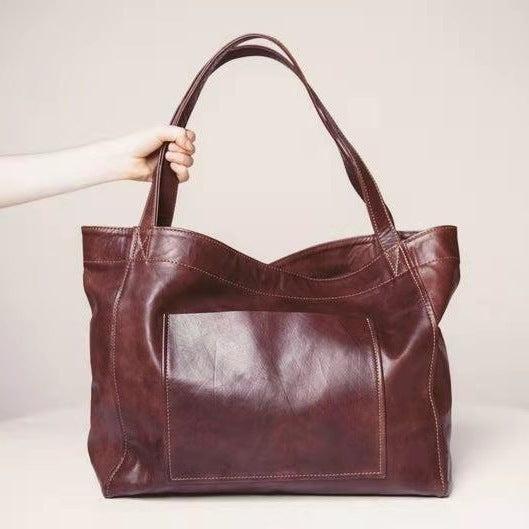 Soft Leather One-Shoulder Tote Bag – Large Capacity, Stylish and Practical