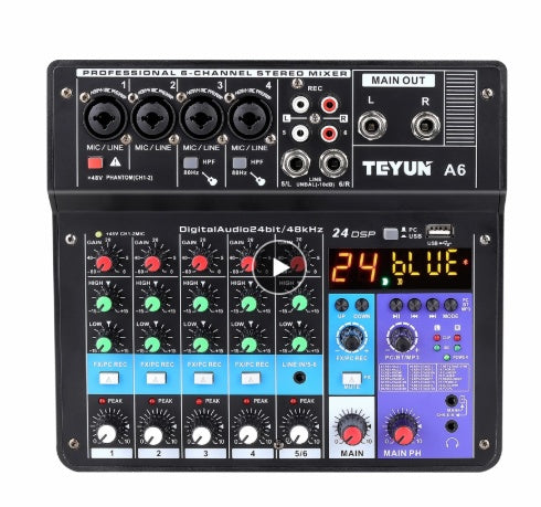 Professional 6-channel Mixer Live Sound Card All-in-one Multi-function Mobile Phone Computer Effect Device