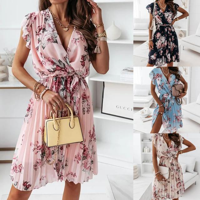 Casual Chic V-Neck Dress – Trendy Digital Print for Summer