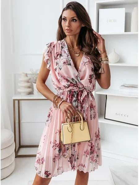 Casual Chic V-Neck Dress – Trendy Digital Print for Summer