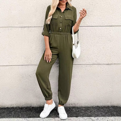 Long-sleeved Lapel Jumpsuit – Stylish Women's Fashion Shirt Jumpsuit for a Chic Look