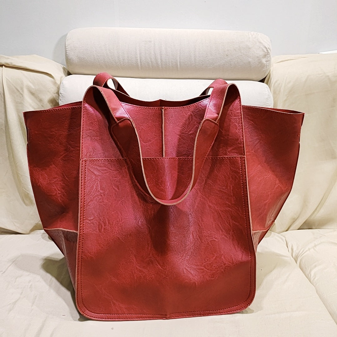 Soft Leather One-Shoulder Tote Bag – Large Capacity, Stylish and Practical