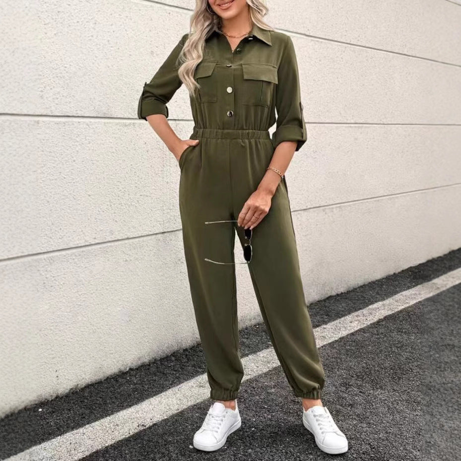 Long-sleeved Lapel Jumpsuit – Stylish Women's Fashion Shirt Jumpsuit for a Chic Look