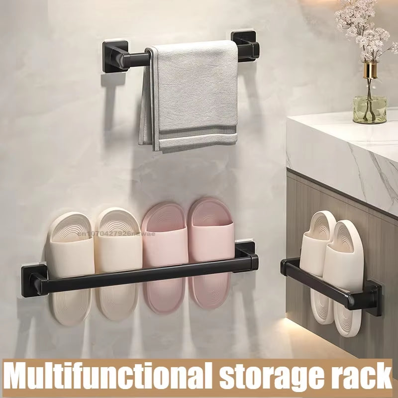 6-Piece Self-Adhesive Bathroom Towel Rack and Hooks Set - No Drilling Required