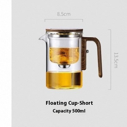 Magnetic Separation Glass Teapot with Wooden Handle and Inner Filtration System