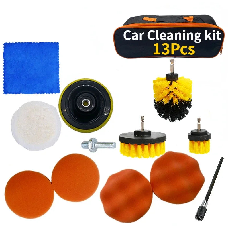 ZOPOSON New Car Cleaning Kit Scrubber Drill Detailing Brush Set Air Conditioner Vents Towel Polisher Car Auto Detailing Tools