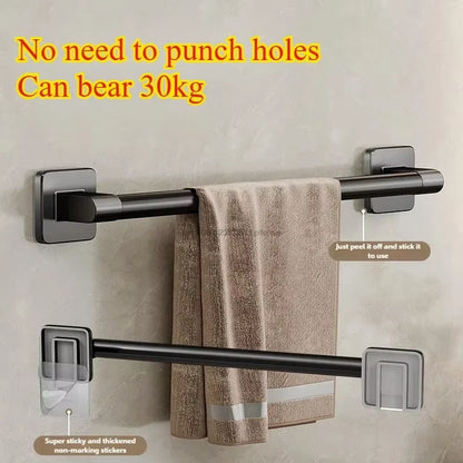 6-Piece Self-Adhesive Bathroom Towel Rack and Hooks Set - No Drilling Required