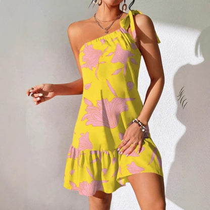 Oblique Shoulder Strap Dress – Trendy Women’s Fashion Printed Dress for Every Occasion