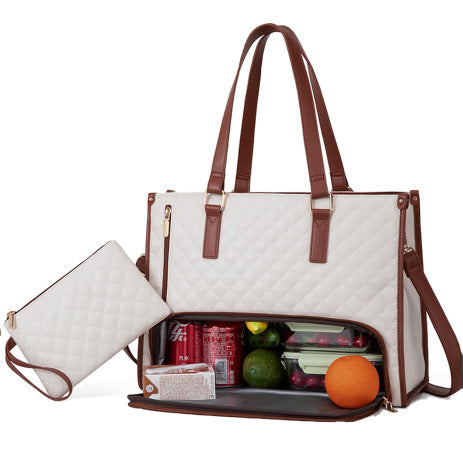 Fashionable Lunch Tote Bag – Women's Thermal Insulation, Leak-proof, and Quilted Design with Purse