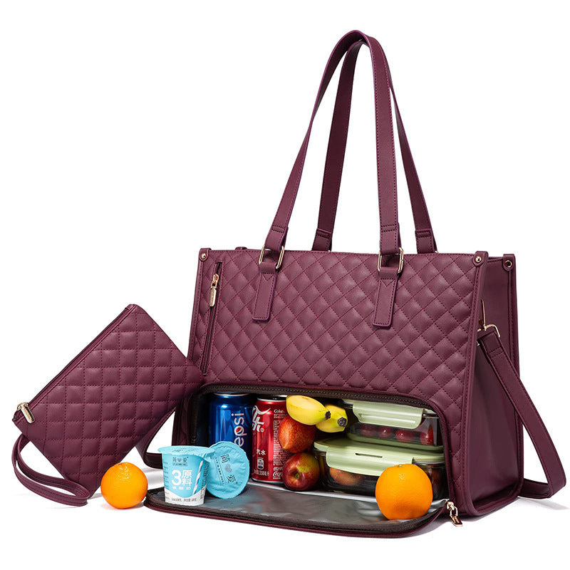 Fashionable Lunch Tote Bag – Women's Thermal Insulation, Leak-proof, and Quilted Design with Purse