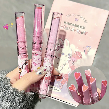 Garden Pink Rabbit Lip Balm Set by Gege Bear – Tender, Watery Moisturizing Gloss