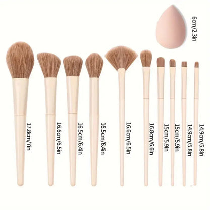 10PCS Creamy Wind Makeup Brush Set – Eyeshadow, Blush, Powder Brushes & Beauty Sponge