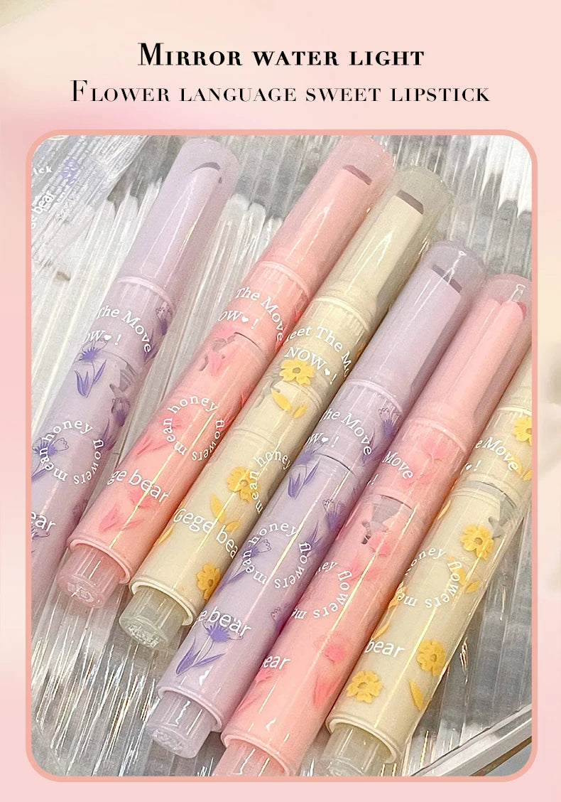 Gege Bear Honey Lipstick Pen – Moisturizing Jelly Gloss with Floral Words