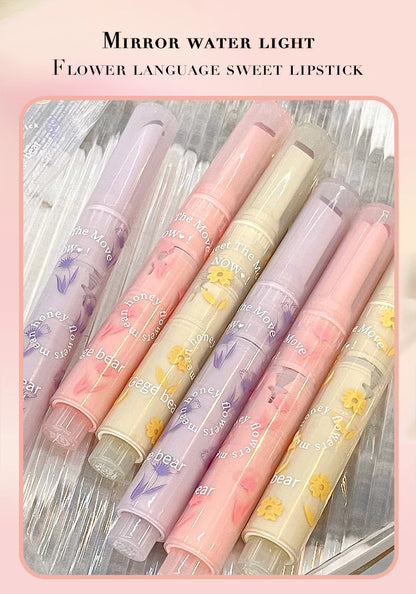 Gege Bear Honey Lipstick Pen – Moisturizing Jelly Gloss with Floral Words