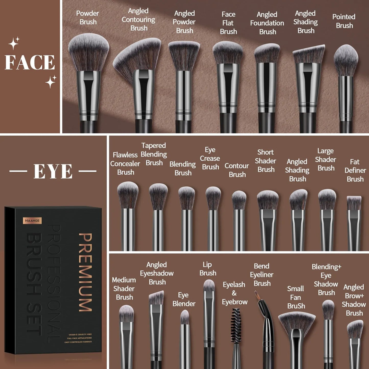 MAANGE 25-Piece Professional Makeup Brush Set – Face & Eye Beauty Kit