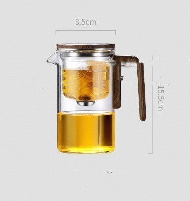 Magnetic Separation Glass Teapot with Wooden Handle and Inner Filtration System