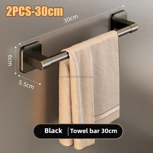 6-Piece Self-Adhesive Bathroom Towel Rack and Hooks Set - No Drilling Required