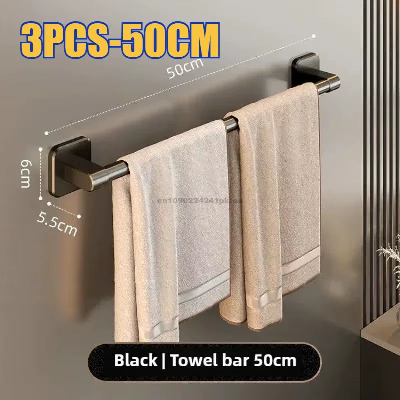 6-Piece Self-Adhesive Bathroom Towel Rack and Hooks Set - No Drilling Required