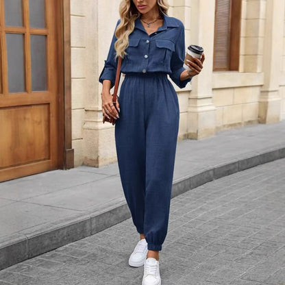 Long-sleeved Lapel Jumpsuit – Stylish Women's Fashion Shirt Jumpsuit for a Chic Look