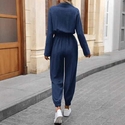 Long-sleeved Lapel Jumpsuit – Stylish Women's Fashion Shirt Jumpsuit for a Chic Look