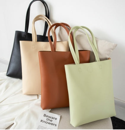 Korean Style Soft Leather Tote Bag – All-Match, Simple Design for Students