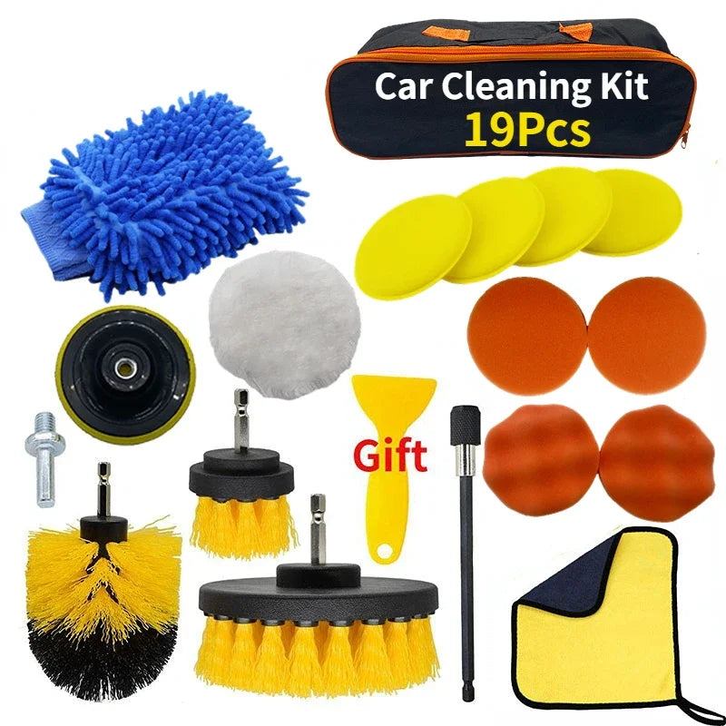 ZOPOSON New Car Cleaning Kit Scrubber Drill Detailing Brush Set Air Conditioner Vents Towel Polisher Car Auto Detailing Tools