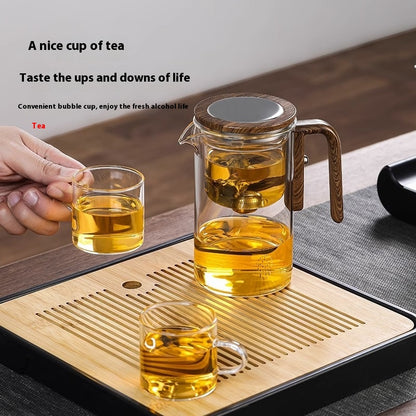 Magnetic Separation Glass Teapot with Wooden Handle and Inner Filtration System